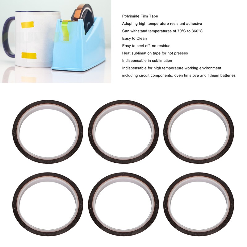 6pcs Heat Resistant Tape Residue Free Polyimide Sublimation Thermal Tape