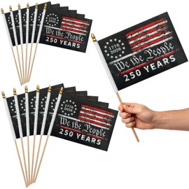 KERDA 12 Pack 250th Anniversary USA Flag Small 250 Birthday Anniversary Flags on Stick We The People 250 Years of Freedom 1776-2026 Patriotic Handheld Flags,5x8 Inch