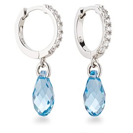 Schöner-SD Hoop Earrings with Crystal Drops 925 Silver, Silver