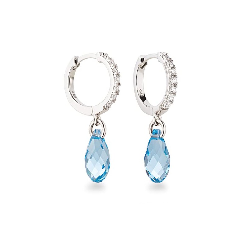 Schöner-SD Hoop Earrings with Crystal Drops 925 Silver, Silver