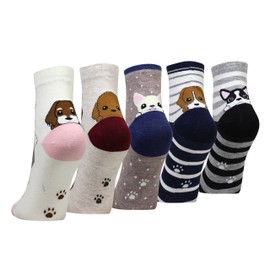 Cansok Women's Socks with Cute Cat Patterns, Colorful, Fashion, Sock Set, for Girls, Set of 5 Pairs, Casual Women’s Socks -