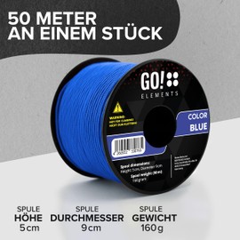 GO!elements 50 m Paracord 2 mm Rope Made of Tear-Resistant Nylon Cord - Paracord 100 Type I Survival Cord - Tear-Resistant up to 45 kg - Suitable as an All-Purpose Rope, Repair Cord, Mason's Cord,