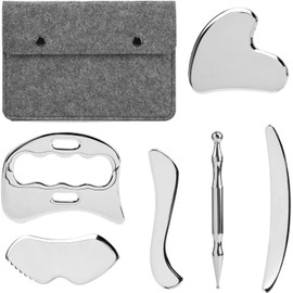 Juego de herramientas de raspador muscular de acero inoxidable 6 en 1, herramienta de raspado de masaje Gua Sha para masaje corporal y dolores musculares, kit de gua sha de cuerpo completo
