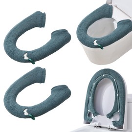 HADEEONG 2 Packs Toilet Seat Cover, Plush Warm Bathroom Toilet Seat Cushion with Snaps Fixed Washable and Reusable Toilet Seat Lid Cover Pads, Fits Most Toilet Seats, Teal