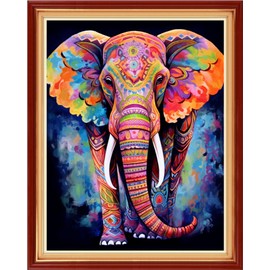 Magxvouy - Kit de punto de cruz, con estampado, gama completa de kits de bordado, patrones de punto de cruz, kits de costura para principiantes, kits impresos de 11 quilates y elefante colorido, 16 x