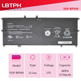 LBTECH VGP-BPS40 Battery for Sony VAIO Flip SVF 14A 15A SVF14N SVF14N11CXB SVF14NA1UL SVF15N17CXB SVF15N18PXB SVF15N23CGS SVF15N27CGB SVF15N28PXB SVF15N2ACGP 15V 3170mAh 48Wh