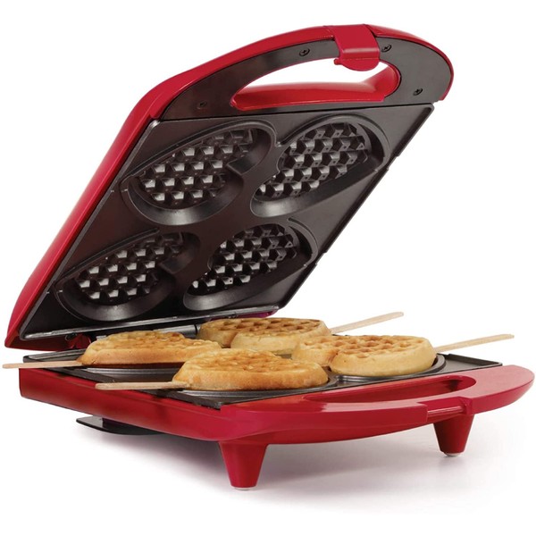 Holstein Housewares - Non-Stick Heart Waffle Maker, Red - Makes 4 Heart-Shaped Waffles in Minutes