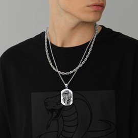 U7 Snake Cobra Pendant Necklace Silver Dog Tag Style Gothic Necklaces For Men Women