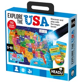 Headu Explore The USA – Kids Learning Toys Ages 5-10, Educational Toys for 5 6 7 8 9 10 Years Old Boys Girls, United States Puzzle, US Maps for Kids, Map of USA, Educational USA Puzzle, Teaching Games