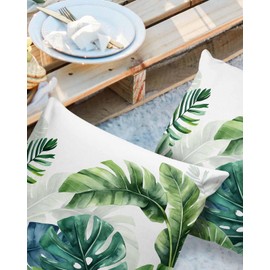 Liajuuhlgas Tropical Outdoor Waterproof Throw Pillow Covers 18"x18" Set of 2, Monstera Leaf Watercolor Style Decorative Garden Pillowcase with Zipper Summer Plant Cushion Case for Patio Couch Tent