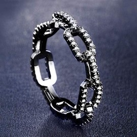 Sdouefos Sterling Silver Cubic Zirconia Ring Simulated Diamond CZ Chain Link Ring for Women Eternity Band for Women (T 1/2)