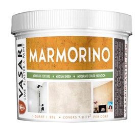 VASARI Lime Plaster & Paint | Marmorino Plaster (Fine Sand Finish) | Made from Natural Lime and Powdered Marble |color: Natural White #1 | size: 1 Quart Wet Mix