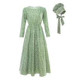 CR ROLECOS Pioneer Women Costume Floral Prairie Dress Deluxe Colonial Dress Laura Ingalls Costume Green XXL