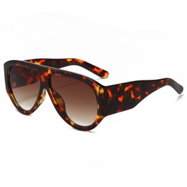 LJCZKA Vintage Oversized Sunglasses for Women Men Retro Pilot Sunglasses Trendy Oval Thick Frame Glasses Fashion with UV Protection, Leopard-brown