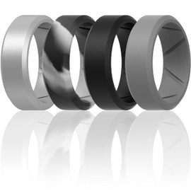 ThunderFit Silicone Rings for Men - Breathable Patterned Design Wedding Bands 8mm Wide 2.5mm Thick - 1/4/7 Variety Multipack (Pack B, 14.5-15 (23.82mm))
