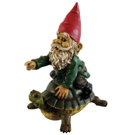 Garrold Gnome on a Turtle by Michael Carr Designs - Outdoor Gnome and Turtle Figurine for gardens, patios and lawns (80036)
