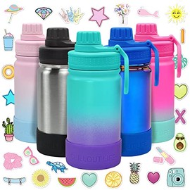 CHILLOUT LIFE 12 oz Insulated Kids Water Bottle with Leakproof Spout Lid + Cute Waterproof Stickers - Perfect for Personalizing Your Kids Metal Water Bottle - Caribbean Lily