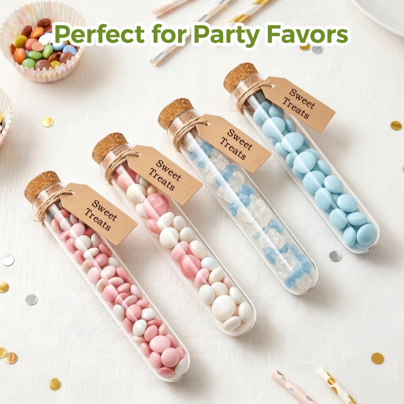 KAOPET 60Pcs Clear Plastic Test Tubes with Caps—Cork Stoppers, 15x100mm