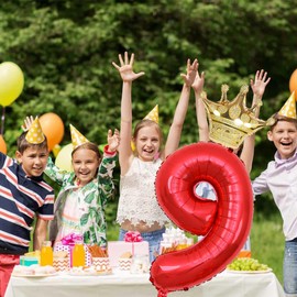 40 Inch Gold Crown Number 9 Balloons, 9th Birthday Balloons for Men Women, Red 9 Celebration Decor Happy 9th Birthday Party,0-9 Party Decoration Wedding Anniversary Events Supplies (Red 9)