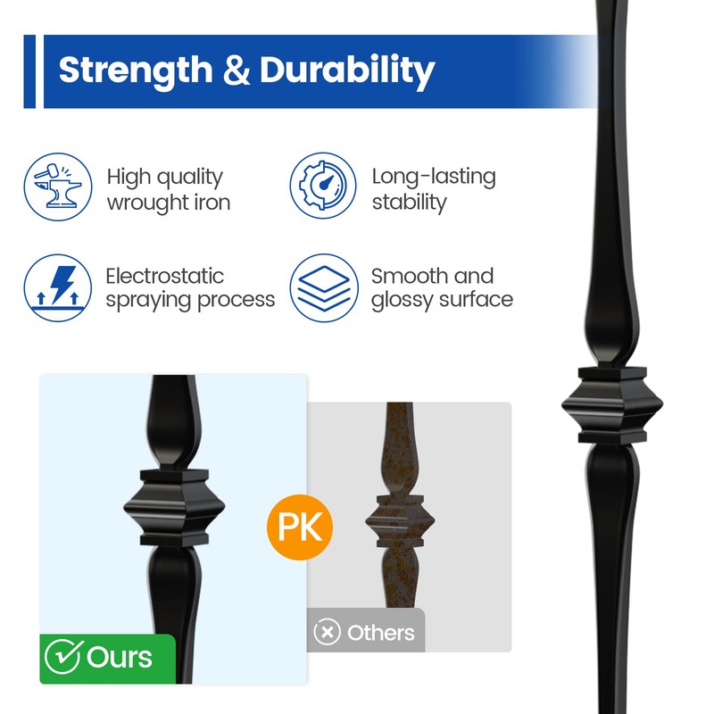 Muzata 10Pack 44'' Wrought Iron Balutser Hollow Double Spoon Metal