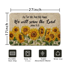 QIONG MENG Sunflower Door Mat Welcome Mat Outside As for Me and My House We Will Serve Entrance Rug Floor Front Door Mat Rugs 17 x 27 Inch for Religious Gifts Decorations