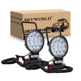 SKYWORLD Magnetic Mount LED Work Light, 2PCS 4 Inch 27W Round Spot Off Road Driving Fog Lamp 12V 24V with Portable Magnetic Base Holder for Truck Tractor Trailer Car Boat Engineering Vehicle