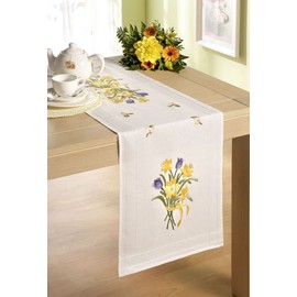 DECO-LINE Daffodils 40X100CM Printed Table Runner Embroidery KIT, White