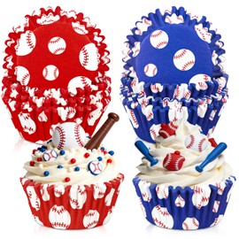 JarThenaAMCS 300Pcs Baseball Cupcake Liners Paper Baking Cups Blue Red Standard Muffin Cupcake Wrappers for Sports Fans Birthday Baby Shower Party Supplies