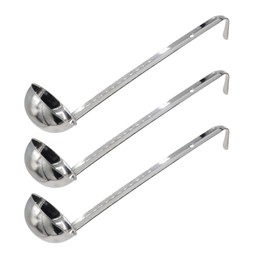 Joyangy 3 Pcs 3 oz Stainless Steel Soup Ladle Set, Long Handle Serving Spoons with Hooked Handles, Kitchen Cooking Utensils for Sauce Gravy Stew