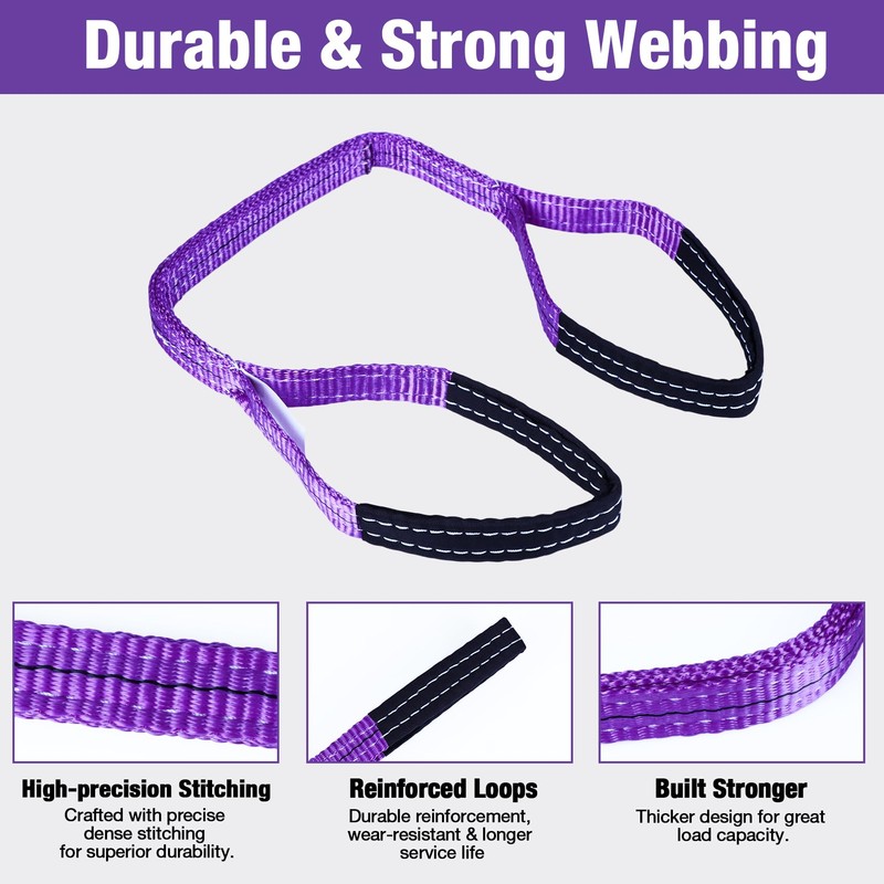 2 Pack 1" x3.3Ft Lifting Sling Straps, 2-Ply Heavy Duty