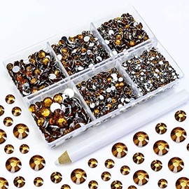 Briskbloom 4500PCS Resin Flatback Rhinestone, 2mm 3mm 4mm 5mm 6mm Yellowish Brown Flatback Rhinestones for Tumblers, Nails Art, Mugs, Bottles, Craft Decoration, Loose Bling Glitter Gem Stone