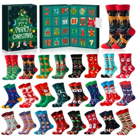 MOVINPE Socks Advent Calendar for Adults Men Women, 24 Pair of Christmas Crew Socks Funny Sock Countdown to 2025 Christmas, 24 Days Surprise Xmas Gifts Warm Cotton Sock