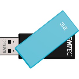 Emtec C350 Brick 2.0 USB Flash Drive 32 GB USB Type-A Black Blue - USB Flash Drive (32 GB, USB Type-A, 2.0, 15 MB/s, Swivel Ring, Black, Blue)