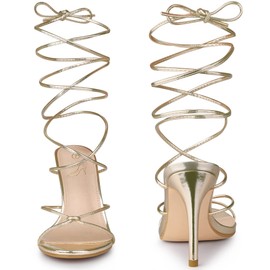 Perphy - Sandalias de tacón de aguja con cordones para mujer, Oro, 27 cm