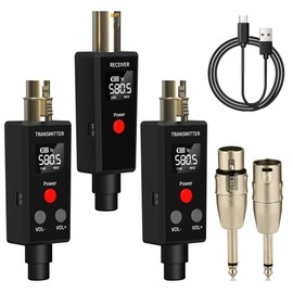 Elimavi Wireless Microphone System 2.4GHz Wireless Plug-on XLR Dual Transmitter & Receiver for Dynamic Microphone,Mixer,PA System,2 Transmitters Connecting Microphones for Synchronous Transmission