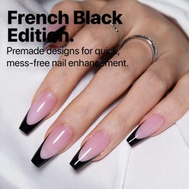 SXC Uñas Postizas Con Punta Francesa Cosmetics X-Pro Tips – Edición Francesa Negra Mediana Coffin (Black120Kit-M Coffin)