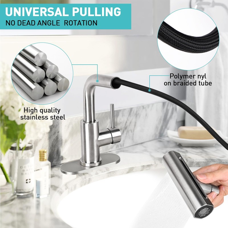 Bietor Bathroom Sink Faucet with 4 Mode Pull Down Sprayer,