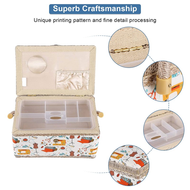 Sewing Basket Decorated with Printed Fabric, Large Sewing Basket Fabric