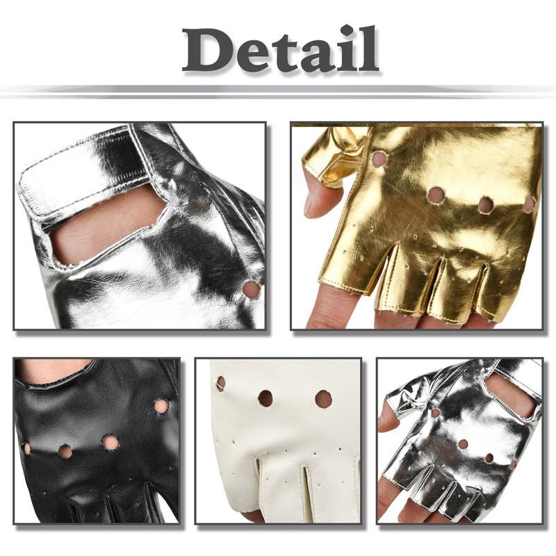 White Fang NT152 Gloves, Rock, Punk, Leather, Fingerless, Street, Velcro,