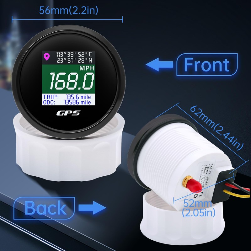 ARTILAURA GPS Speedometer 2-1/16" 52mm Digital Boat GPS Speedometer Gauge