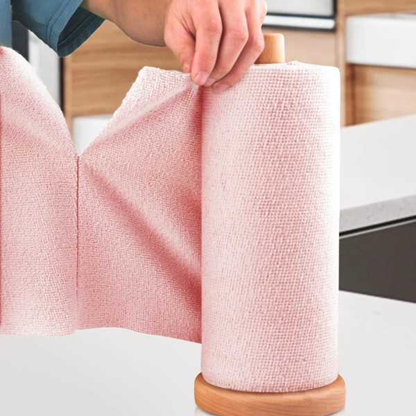 KitchLife - Rollo de paño de limpieza de microfibra, toallas desmontables, trapos reutilizables y lavables, paquete de 18 unidades, para platos de secado de coches de cocina (rosa)