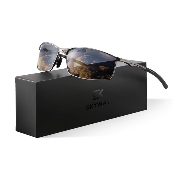 SKYWAY Mens Sunglasses Polarized for Outdoor Sports Metal Frame Cycling Glasses UV400 Protection, Anti Glare, Reduce Eye Fatigue