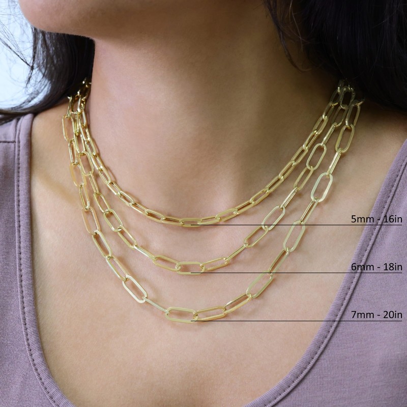 Nuragold 14K Real Yellow Gold Paperclip Chain Elongated Cable Link