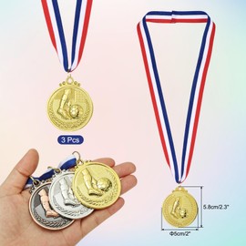 PATIKIL 2" Metal Award Medals, 3 Pcs Winner Medals with Neck Ribbon for Party Competitions Sports Adults Participation, Golden (Football Style)