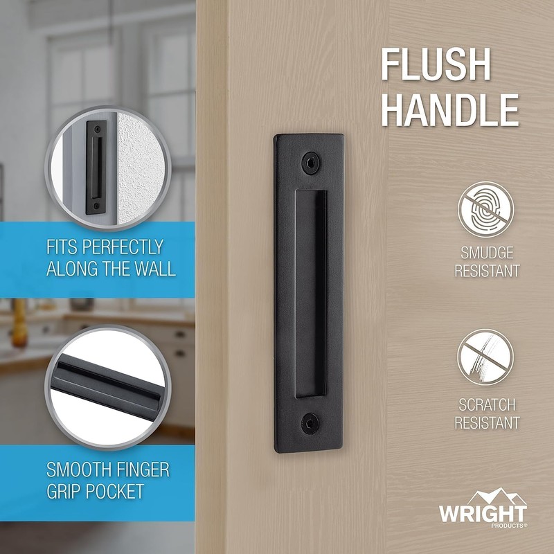 Wright Products Sliding Flush Barn Door Handle Set, Matte Black,