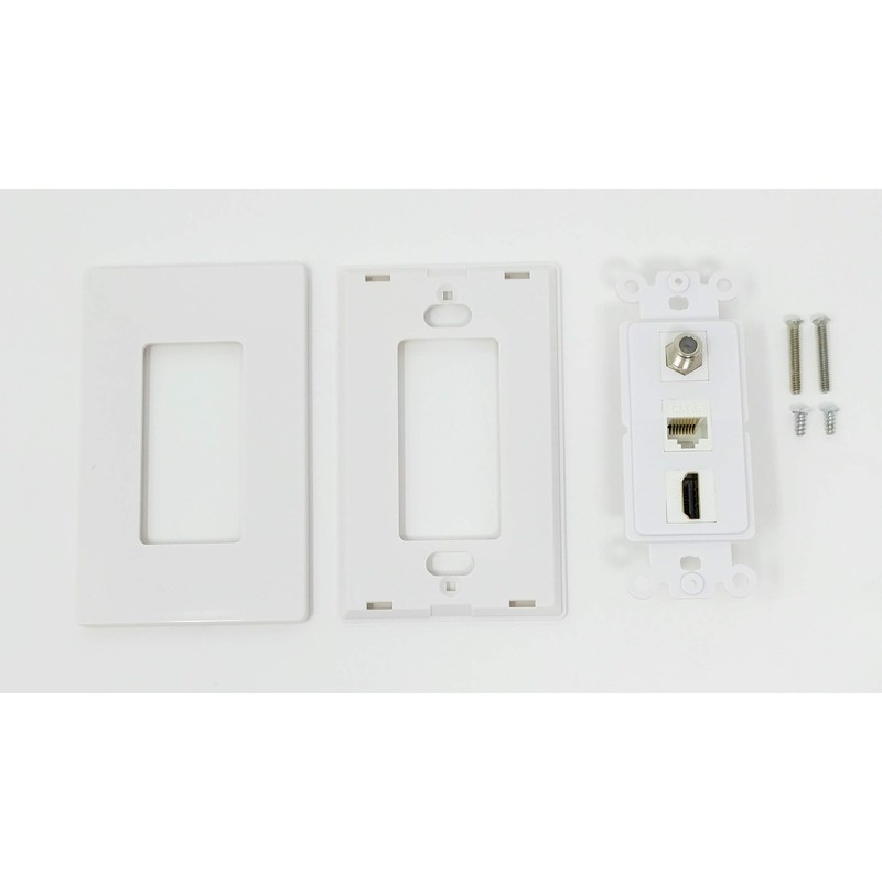 RiteAV Screwless Decorative 1 Gang Wall Plate (White/White) 3 Port