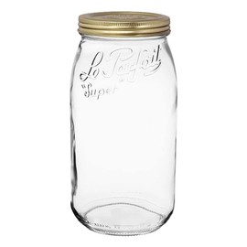 Le Parfait Screw Top Jar Wide Mouth French Glass Jar | Ideal for Food and Soup Storage, Canning, Flour, Brown Sugar, and other Baking Supplies (3L/96oz, Single, Gold)