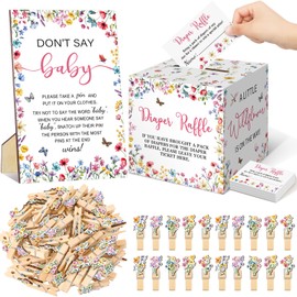 102 Pcs Wildflower Baby Shower Game Decorations Diaper Raffle Ticket Card with a Little Wildflower Is on the Way Box Don't Say Baby Sign Mini Clothespin Game Decor for Gender Reveal Favor