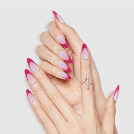 Umillars French Press on Nail Tips Long Almond Fake Nails with White Pearls Bow Designs Pink Full Cover Glue on Nails Press on Acrylic False Nails Stick on Nails (8-BKS1826-rose red)