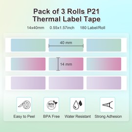 NELKO Genuine P21 Label Maker Tape, Adapted Label Print Paper, 12x40mm (0.47"x1.57"), Standard Laminated Office Labeling Tape Replacement, Multipurpose of P21, 180 Tapes/Roll, 3-Roll（Starry Sky）